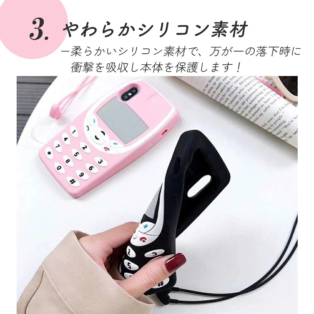 \送料無料/【iPhone Y2K レトロ携帯 シリコンケース 】14 Pro max 13 12 11 SE スマホケース カバー 軽量 耐衝撃 背面保護 立体 ストラップ付 かわいい シリコン ソフト 立体的 個性的 原宿 Y2K アニマル 韓国 ギャル おもしろ 平成