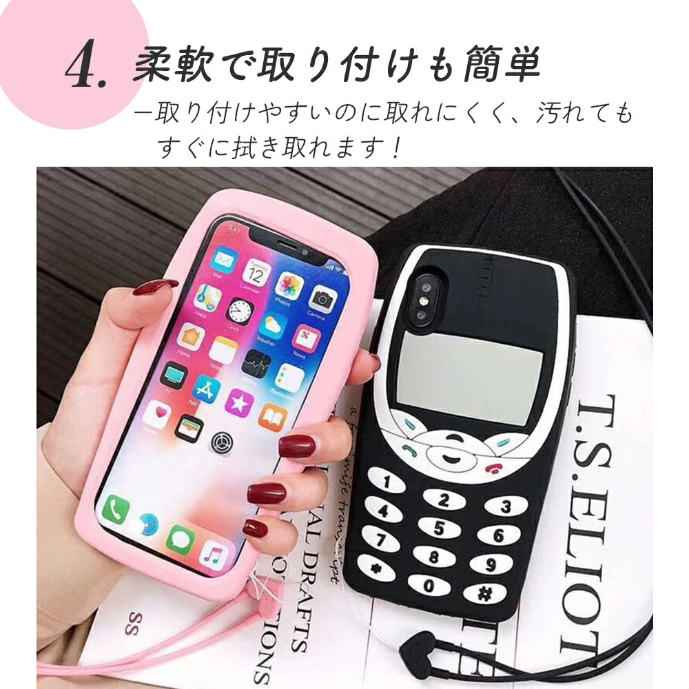 \送料無料/【iPhone Y2K レトロ携帯 シリコンケース 】14 Pro max 13 12 11 SE スマホケース カバー 軽量 耐衝撃 背面保護 立体 ストラップ付 かわいい シリコン ソフト 立体的 個性的 原宿 Y2K アニマル 韓国 ギャル おもしろ 平成