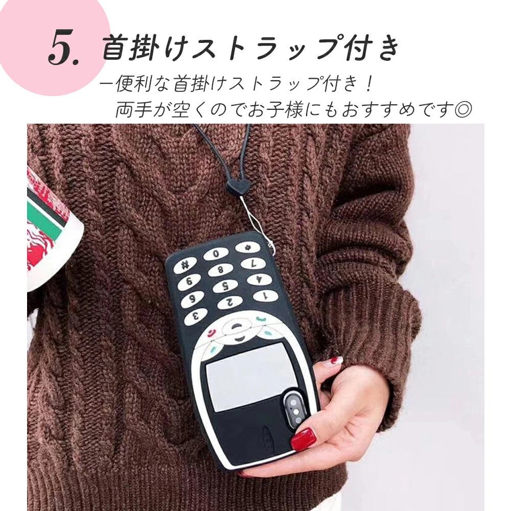 \送料無料/【iPhone Y2K レトロ携帯 シリコンケース 】14 Pro max 13 12 11 SE スマホケース カバー 軽量 耐衝撃 背面保護 立体 ストラップ付 かわいい シリコン ソフト 立体的 個性的 原宿 Y2K アニマル 韓国 ギャル おもしろ 平成