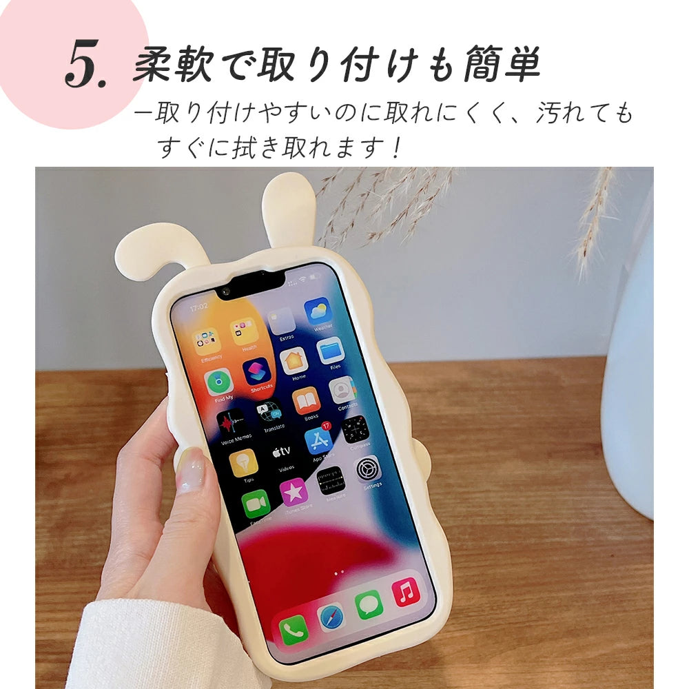 \送料無料/【iPhone シリコンケース うさぎ背面ミラー】14 Pro Plus max 13 12 11 SE スマホケース カバー 軽量 耐衝撃 背面保護 立体 カラフル 可愛い かわいい シリコン ソフト 立体的 個性的 Y2K ピンク ウェーブ なみなみ 韓国