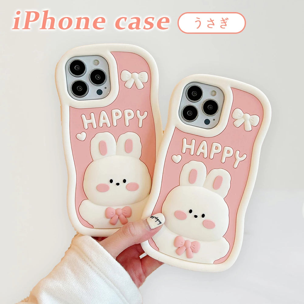 \送料無料/【iPhone シリコンケース うさぎ】14 Pro Plus max 13 12 11 SE スマホケース カバー 軽量 耐衝撃 背面保護 立体 カラフル 可愛い かわいい シリコン ソフト 立体的 個性的 原宿 Y2K アニマル ピンク ウェーブ なみなみ 韓国