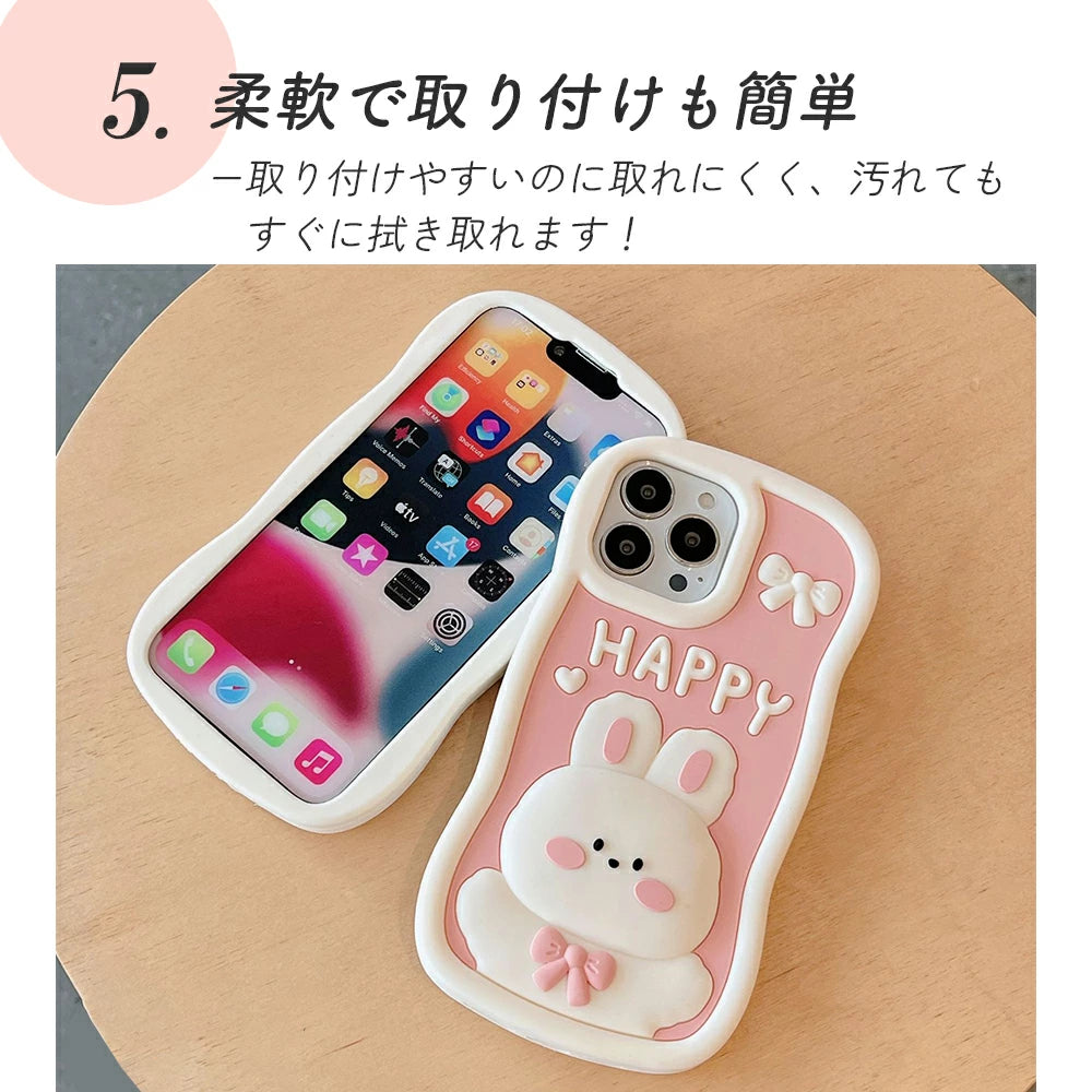 \送料無料/【iPhone シリコンケース うさぎ】14 Pro Plus max 13 12 11 SE スマホケース カバー 軽量 耐衝撃 背面保護 立体 カラフル 可愛い かわいい シリコン ソフト 立体的 個性的 原宿 Y2K アニマル ピンク ウェーブ なみなみ 韓国