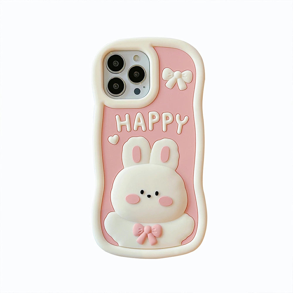 \送料無料/【iPhone シリコンケース うさぎ】14 Pro Plus max 13 12 11 SE スマホケース カバー 軽量 耐衝撃 背面保護 立体 カラフル 可愛い かわいい シリコン ソフト 立体的 個性的 原宿 Y2K アニマル ピンク ウェーブ なみなみ 韓国