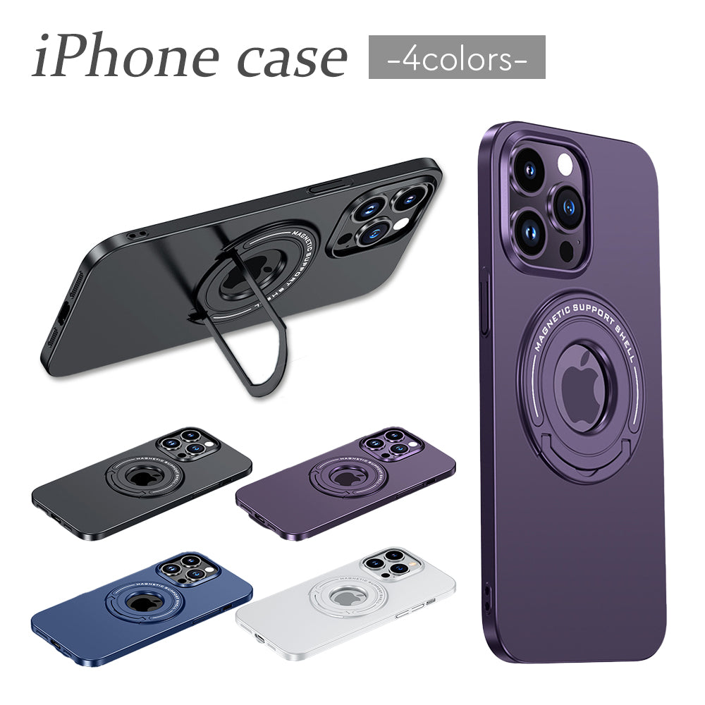 \送料無料/【コンパクトスマホスタンド付き】マグネット付き iPhone メタリック アルミケース 4色 14 Pro Plus max 13 12 11 SE スマホケース カバー おしゃれ かわいい シンプル 韓国 淡色 透明 耐衝撃 カメラレンズ保護