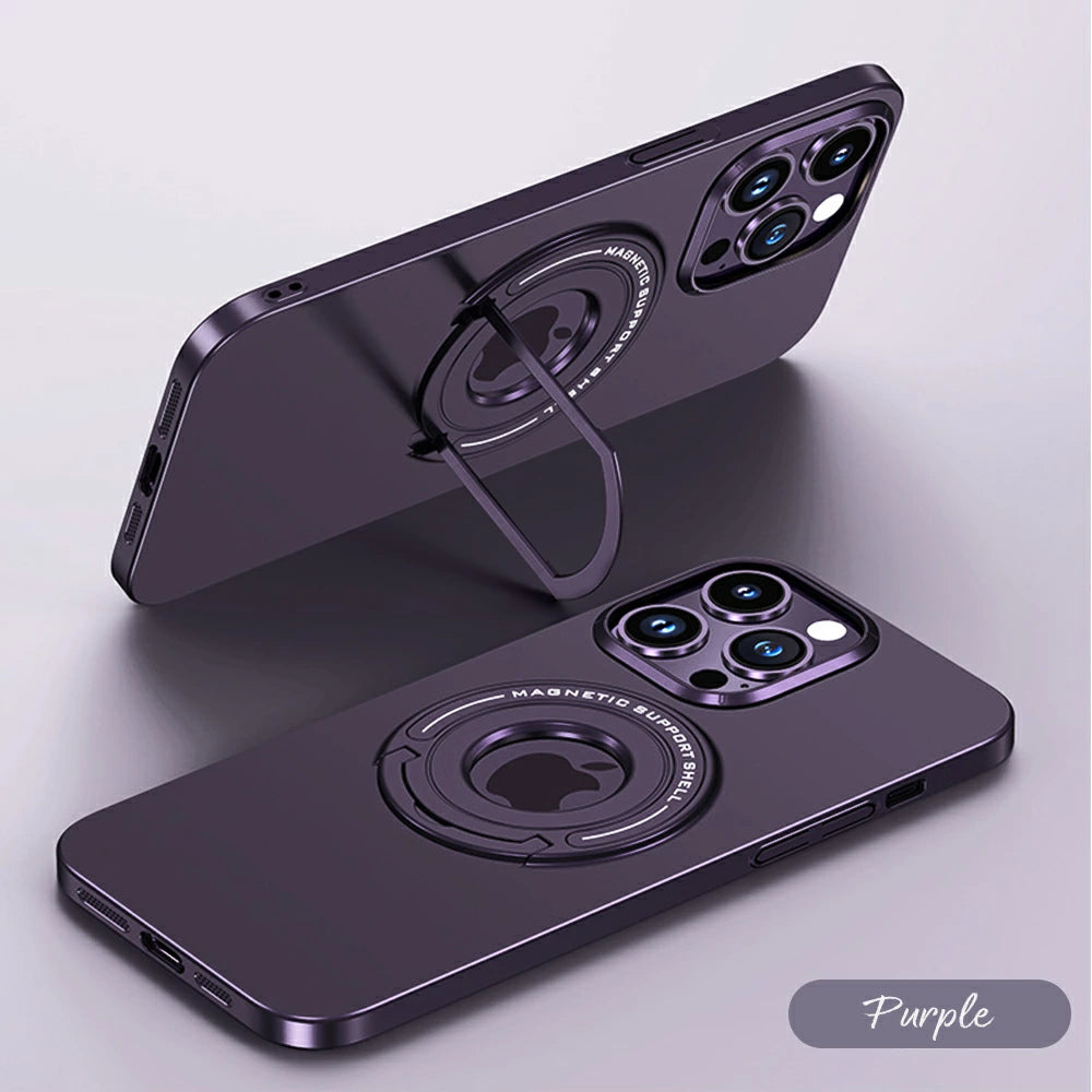 \送料無料/【コンパクトスマホスタンド付き】マグネット付き iPhone メタリック アルミケース 4色 14 Pro Plus max 13 12 11 SE スマホケース カバー おしゃれ かわいい シンプル 韓国 淡色 透明 耐衝撃 カメラレンズ保護
