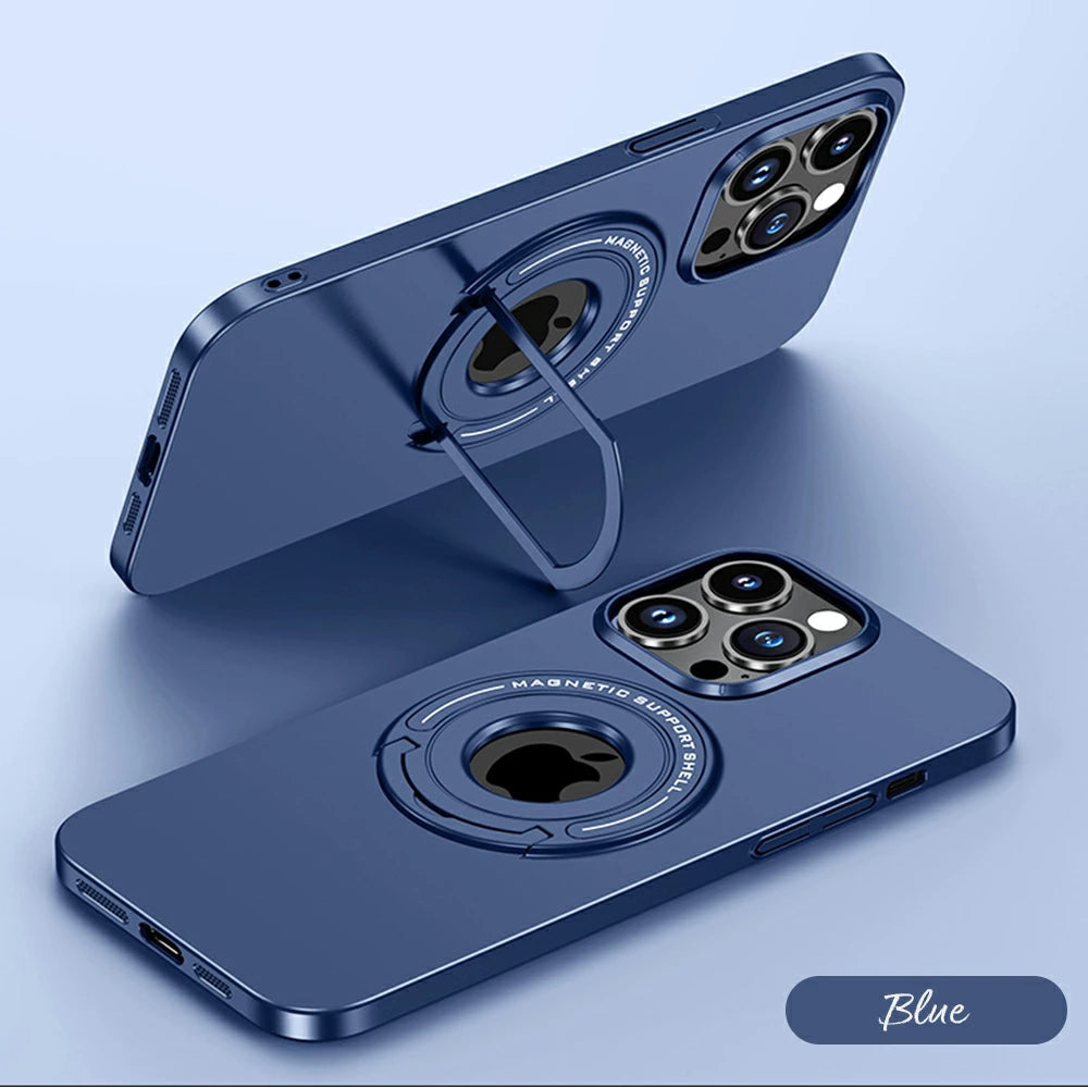 \送料無料/【コンパクトスマホスタンド付き】マグネット付き iPhone メタリック アルミケース 4色 14 Pro Plus max 13 12 11 SE スマホケース カバー おしゃれ かわいい シンプル 韓国 淡色 透明 耐衝撃 カメラレンズ保護