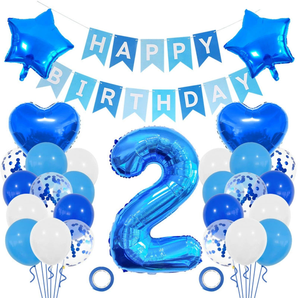 \新登場/【誕生日 バルーン 32インチ 数字 青色セット】1歳 2歳 3歳 4歳 5歳 バースデー バルーン 選べる数字 パーティー 飾り付け ブルー ホワイト かわいい おしゃれ 男の子 サプライズ お祝い 風船 セット 文字