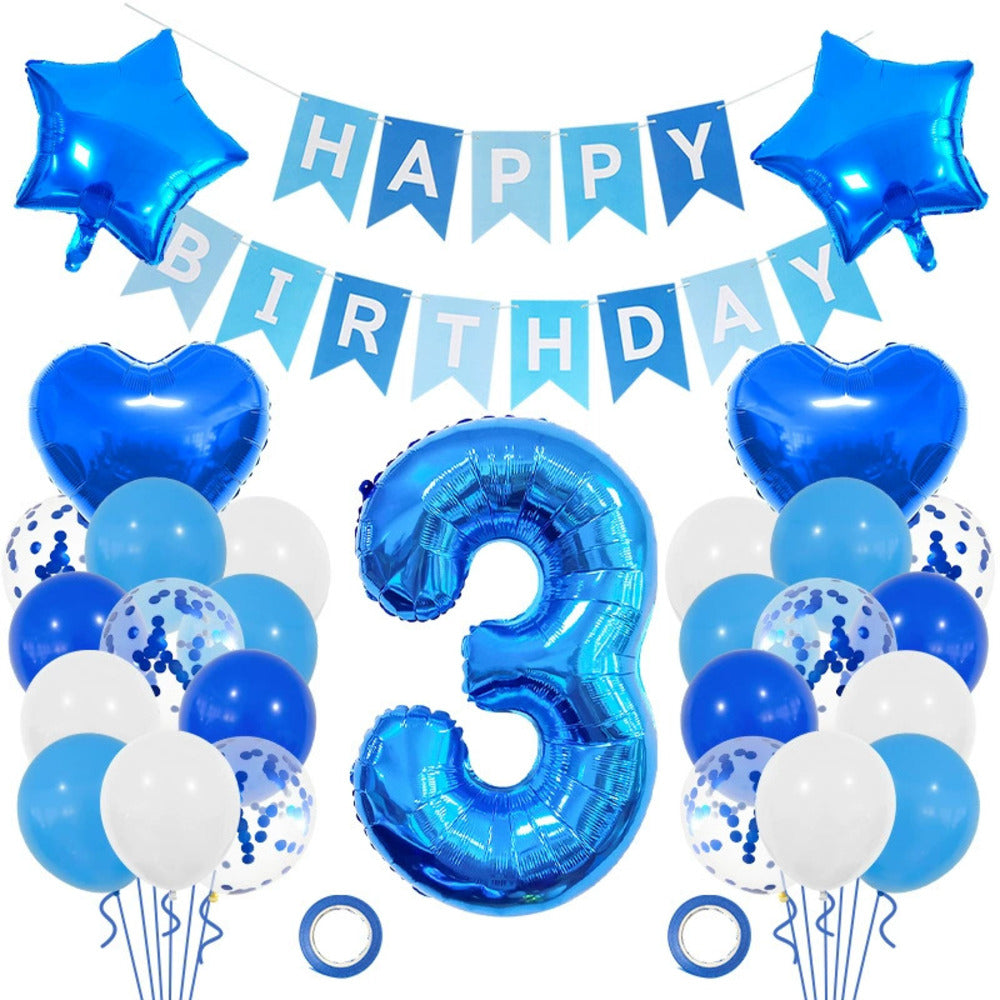 \新登場/【誕生日 バルーン 32インチ 数字 青色セット】1歳 2歳 3歳 4歳 5歳 バースデー バルーン 選べる数字 パーティー 飾り付け ブルー ホワイト かわいい おしゃれ 男の子 サプライズ お祝い 風船 セット 文字