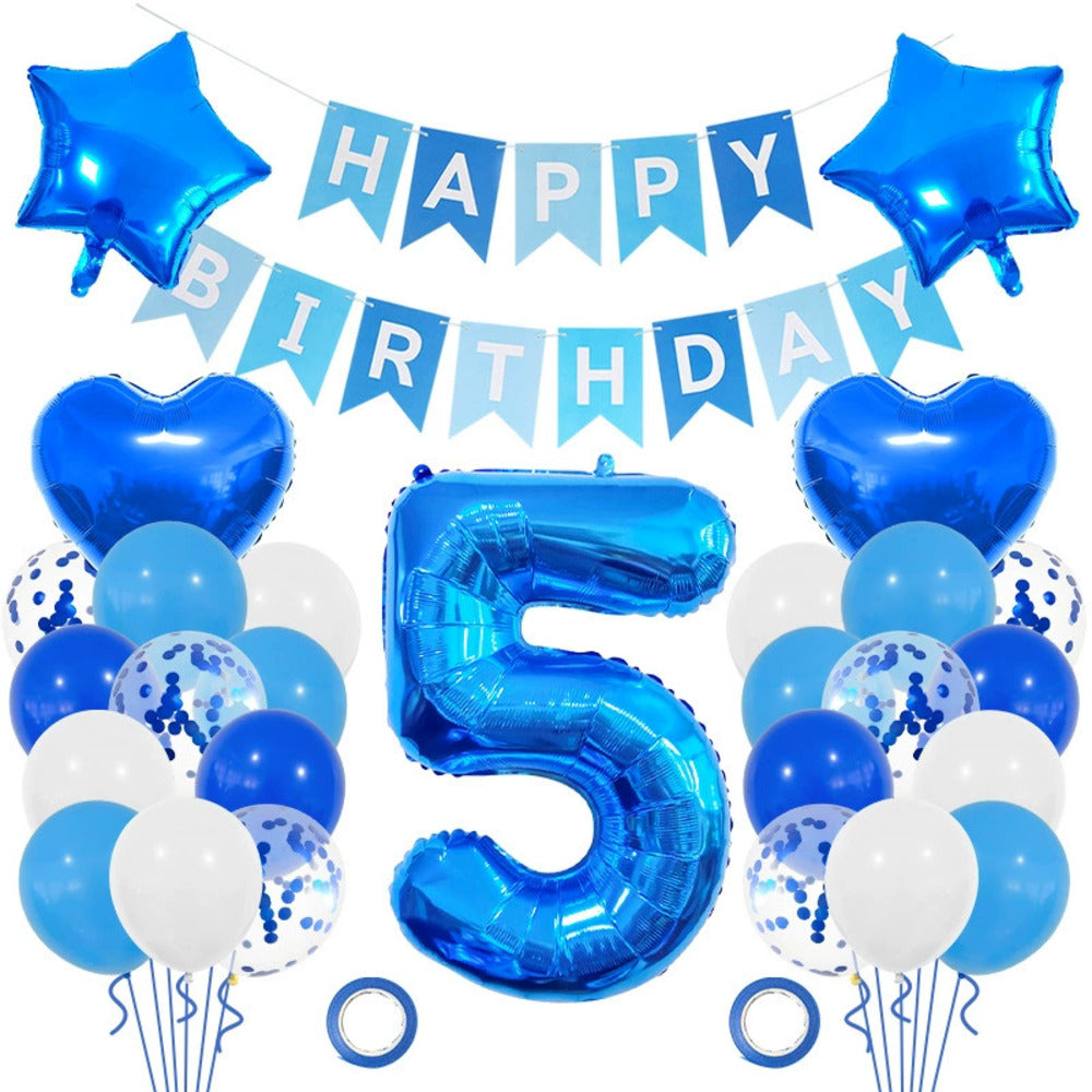 \新登場/【誕生日 バルーン 32インチ 数字 青色セット】1歳 2歳 3歳 4歳 5歳 バースデー バルーン 選べる数字 パーティー 飾り付け ブルー ホワイト かわいい おしゃれ 男の子 サプライズ お祝い 風船 セット 文字