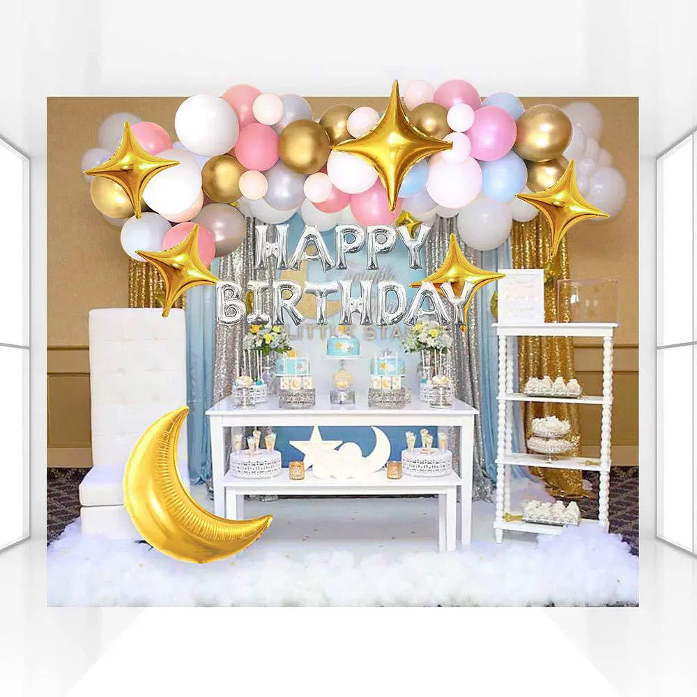 \新登場/【誕生日 バルーン 40インチ 数字 ドリームナイトセット】1歳 2歳 3歳 4歳 5歳 バースデー バルーン 選べる数字 パーティー 飾り付け ゴールド ピンク ブルー ホワイト 月 星 かわいい おしゃれ 男の子 サプライズ お祝い 風船 セット 文字