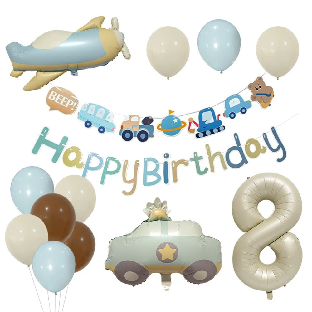 \新登場/【誕生日 バルーン 32インチ 数字 乗り物セット】1歳 2歳 3歳 4歳 5歳 バースデー バルーン パトカー ヘリコプター プロペラ 飛行機 選べる数字 パーティー 飾り付け アッシュ系 グレージュ ベージュ系 かわいい おしゃれ 男の子 サプライズ お祝い 風船