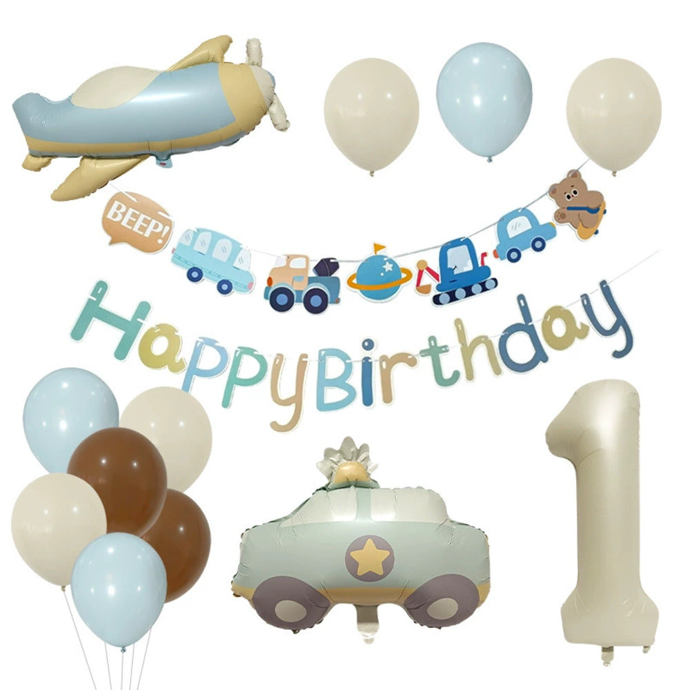 \新登場/【誕生日 バルーン 32インチ 数字 乗り物セット】1歳 2歳 3歳 4歳 5歳 バースデー バルーン パトカー ヘリコプター プロペラ 飛行機 選べる数字 パーティー 飾り付け アッシュ系 グレージュ ベージュ系 かわいい おしゃれ 男の子 サプライズ お祝い 風船