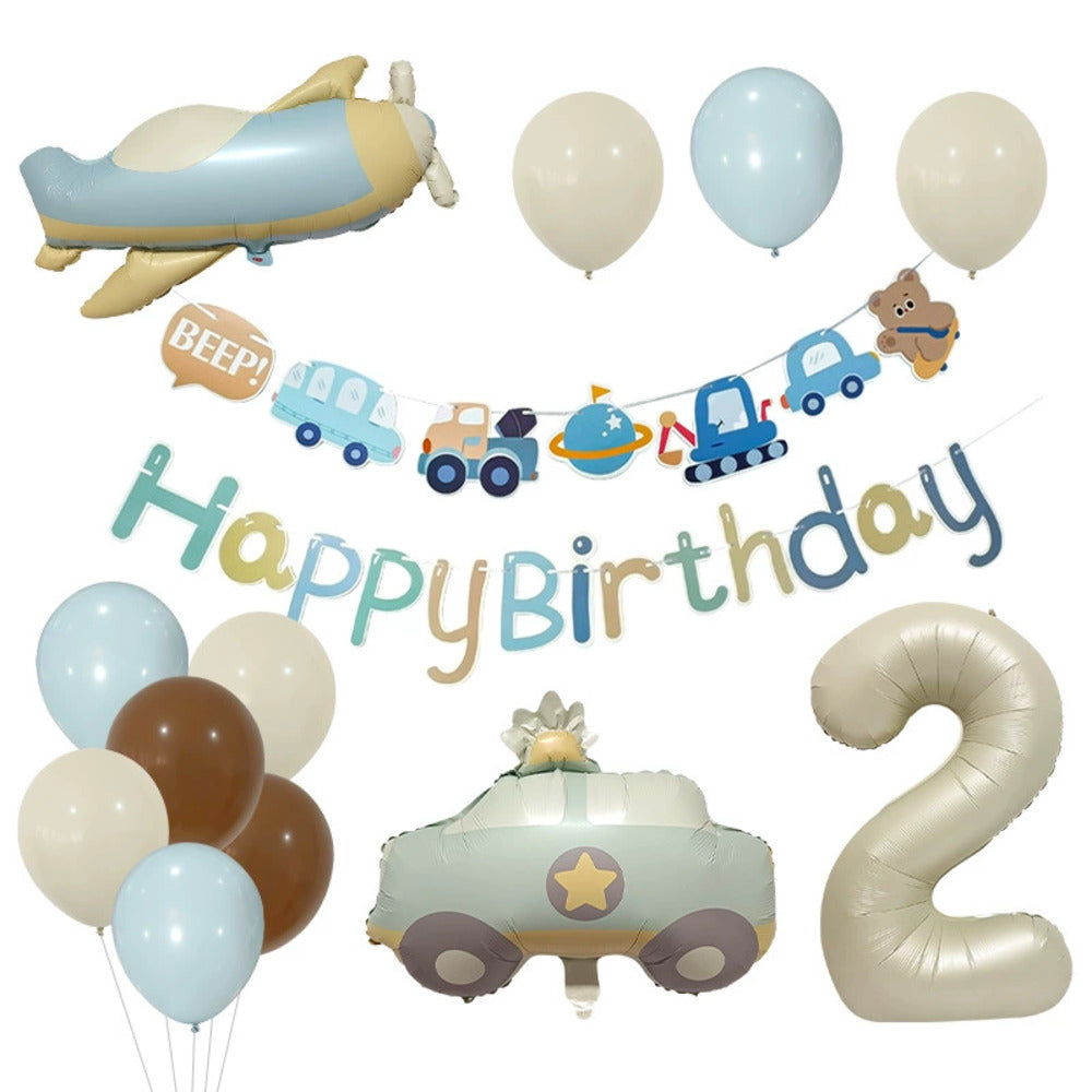 \新登場/【誕生日 バルーン 32インチ 数字 乗り物セット】1歳 2歳 3歳 4歳 5歳 バースデー バルーン パトカー ヘリコプター プロペラ 飛行機 選べる数字 パーティー 飾り付け アッシュ系 グレージュ ベージュ系 かわいい おしゃれ 男の子 サプライズ お祝い 風船