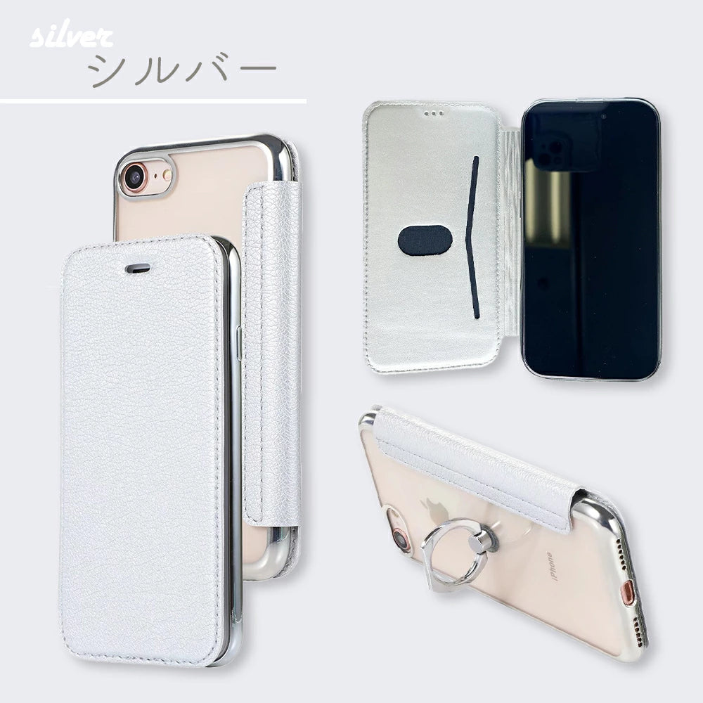 送料無料 【手帳型】手帳型クリア iphoneケース 5色 カバー 定期 IC カード収納 14Pro 14Plus 14ProMax Case  iphone13 ケース 13pro 13mini 13promax iPhone12 12 mini pro max 11 XR SE 8 カード入れ付き カード入れ