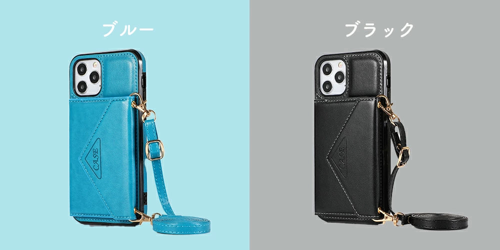 【送料無料】  ショルダーストラップ付 カード収納 iphoneケース 5色 マロンカラー パステルカラー カバー 14Pro 14Plus 14ProMax Case  iphone13 ケース 13pro 13mini 13promax iPhone12 12 mini pro max 11 XR SE 8 カード入れ付き