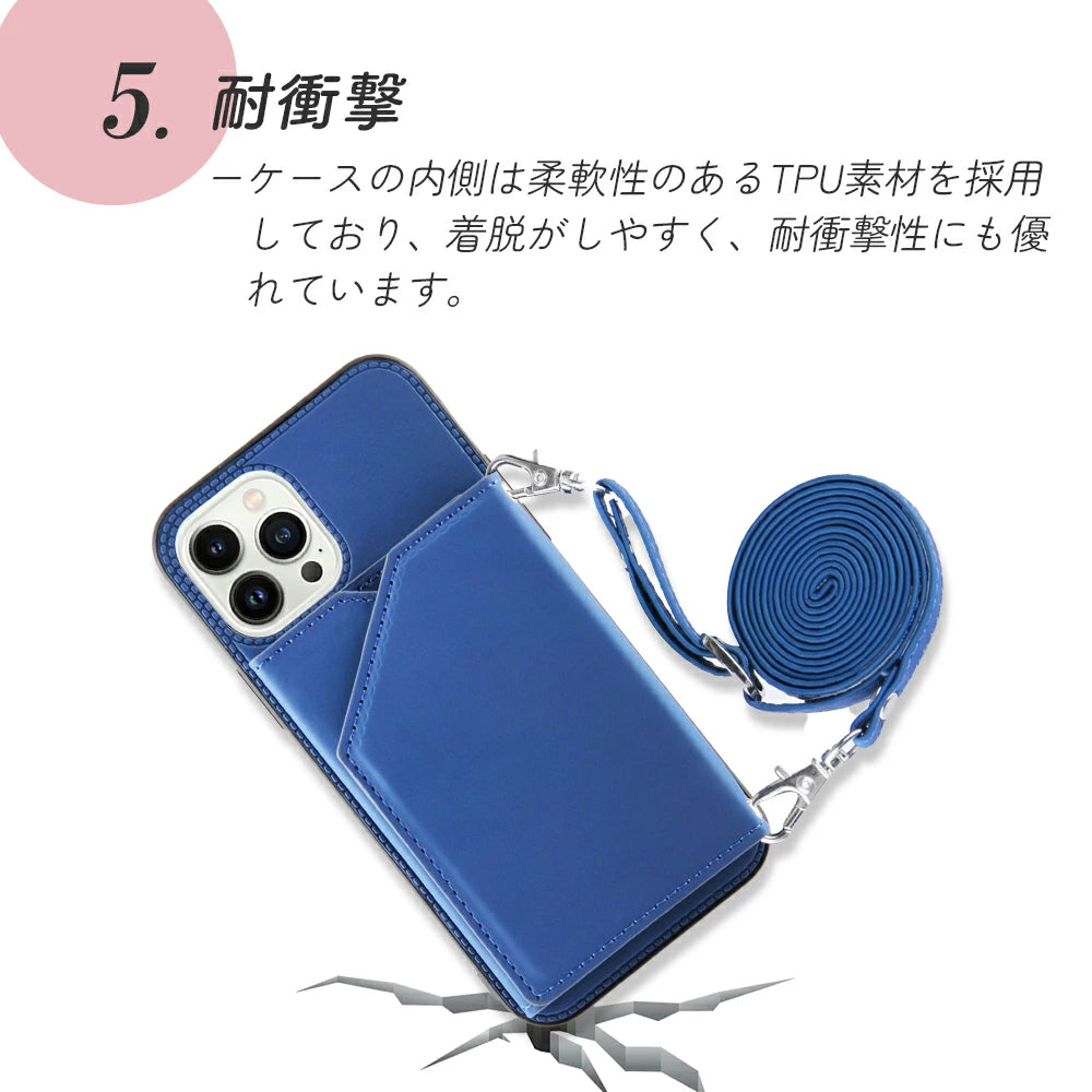 ＼送料無料／【ショルダーストラップ付 カード収納iphoneケース 5色】 カバー 14Pro 14Plus 14ProMax Case  iphone13 ケース 13pro 13mini 13promax iPhone12 12 mini pro max 11 XR SE 8 肩掛け カード入れ付き ショルダー 取り外し