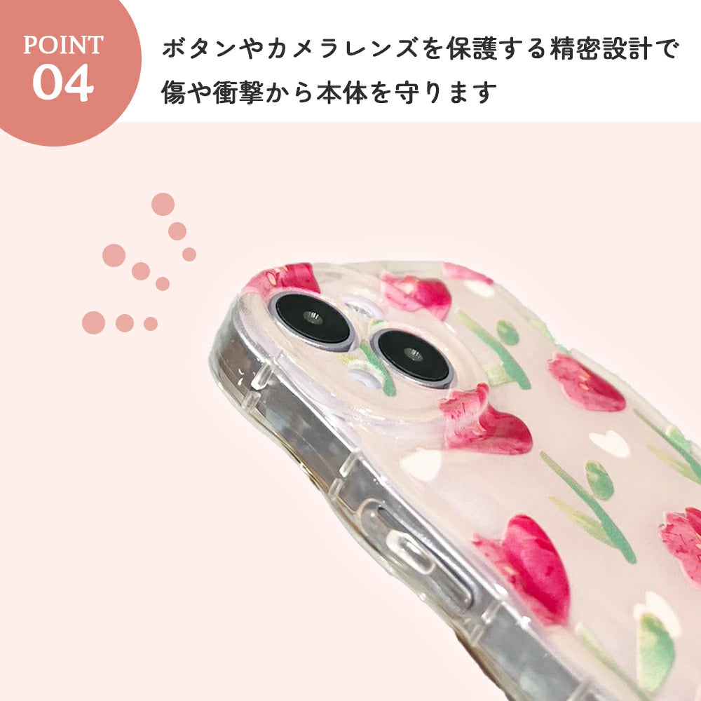 ＼送料無料／【 iPhoneケース なみなみ チューリップ】韓国 ハート 花柄 チューリップ柄 アイフォン クリアケース 14 Pro Plus max 13 12 11 SE スマホケース カバー おしゃれ かわいい シンプル 韓国 淡色 透明 なみなみ ウェーブ