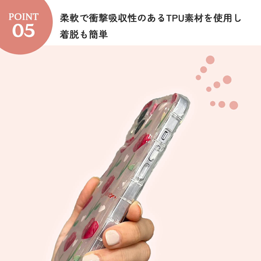 ＼送料無料／【 iPhoneケース なみなみ チューリップ】韓国 ハート 花柄 チューリップ柄 アイフォン クリアケース 14 Pro Plus max 13 12 11 SE スマホケース カバー おしゃれ かわいい シンプル 韓国 淡色 透明 なみなみ ウェーブ