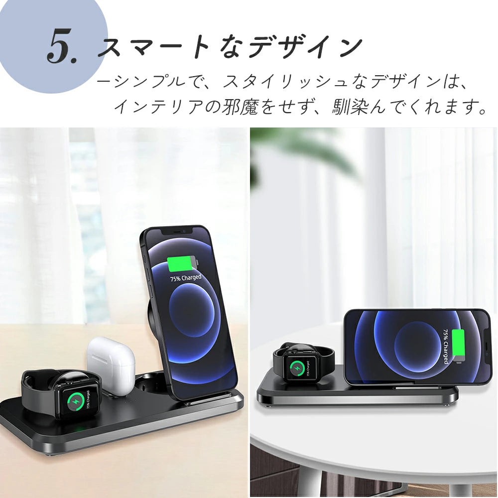 【送料無料 3in1ワイヤレス充電 】おしゃれ 可愛い スマホスタンド 充電スタンド 無線充電 iPhone airpods applewatch アイフォン 15w コンパクト収納 省スペース typeC 急速充電 簡単充電 同時充電 置くだけ