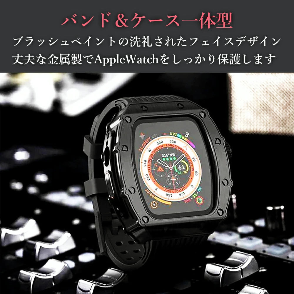 【送料無料 AppleWatch case】HUALIMEI アップルウォッチ カバー ケース 全面 保護 耐衝撃 透明 全面保護 cover 金属 メタル フレーム バンド シリコン Series8 Series7 SE SE2 Series6 Series5 Series4 一体型 44mm 40mm 41mm 45mm