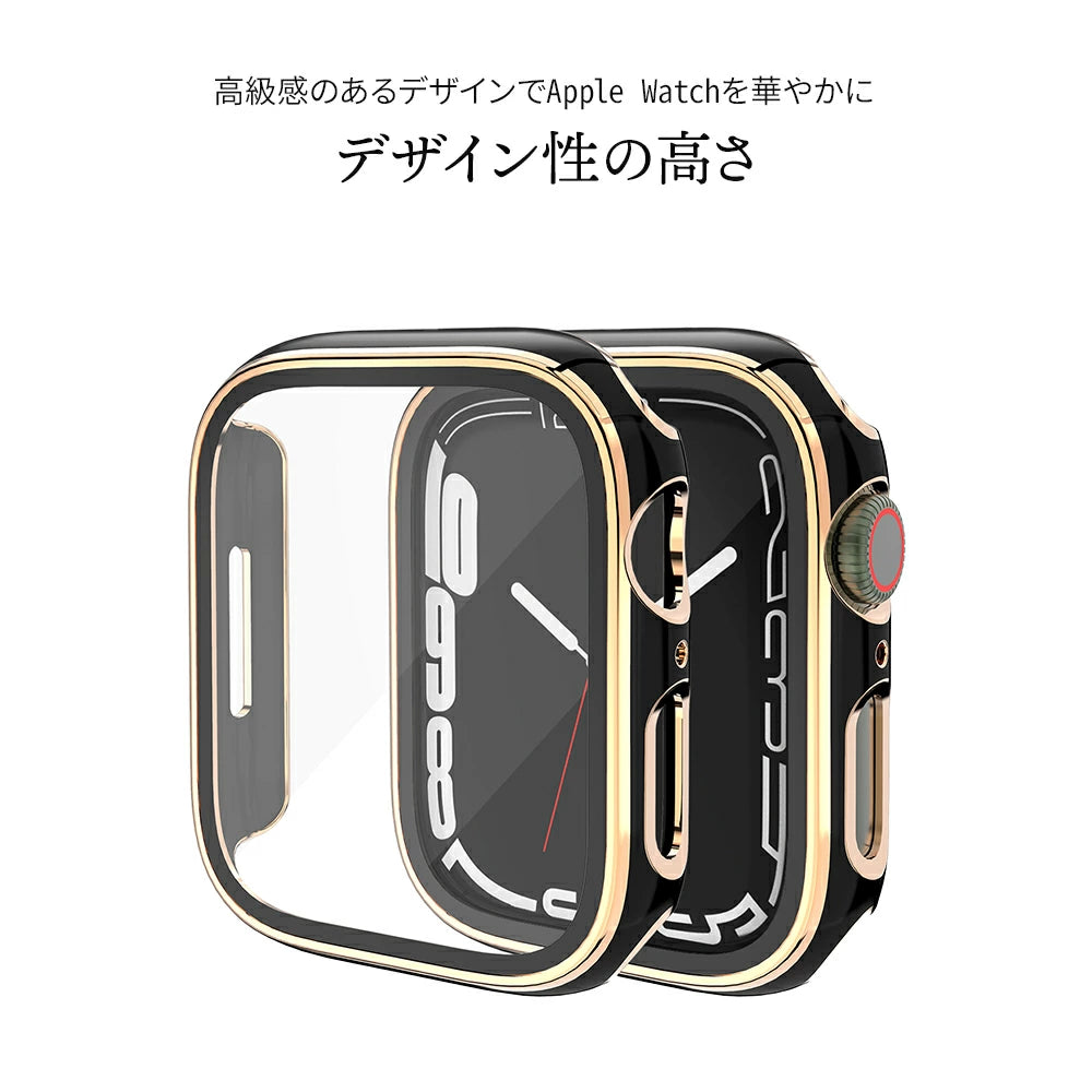 【送料無料 Apple Watch 全面保護カバー】 Apple Watch カバー アップルウォッチ Series 9 8 7 6 5 4 3 2 SE カバーケース ゴールド シルバー 金 銀 ライン ケース アップルウォッチカバー スマートウォッチ ギフト 全面保護 耐衝撃 ９H ガラス 高級