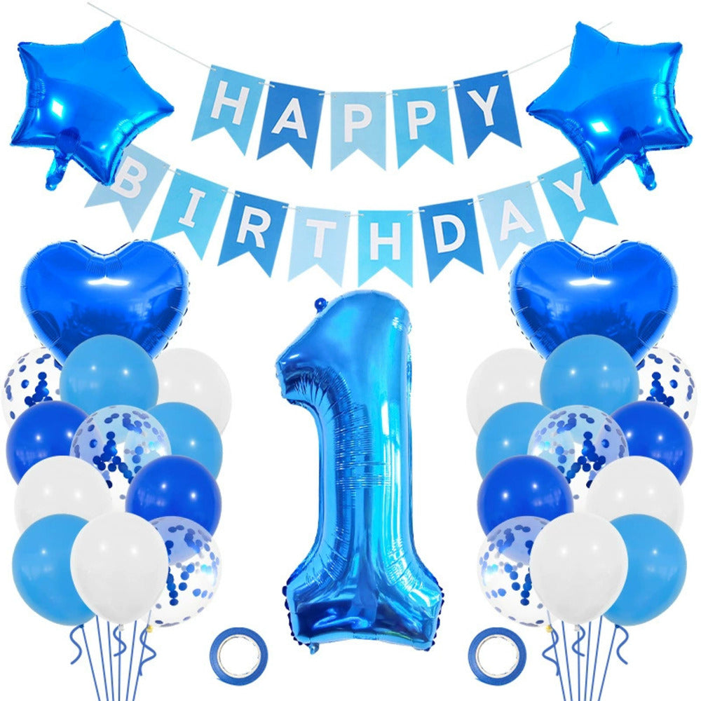 ＼新登場／【誕生日 バルーン 32インチ 数字 青色セット】1歳 2歳 3歳 4歳 5歳 バースデー バルーン 選べる数字 パーティー 飾り付け ブルー ホワイト かわいい おしゃれ 男の子 サプライズ お祝い 風船 セット 文字