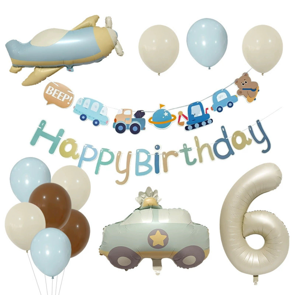 ＼新登場／【誕生日 バルーン 32インチ 数字 乗り物セット】1歳 2歳 3歳 4歳 5歳 バースデー バルーン パトカー ヘリコプター プロペラ 飛行機 選べる数字 パーティー 飾り付け アッシュ系 グレージュ ベージュ系 かわいい おしゃれ 男の子 サプライズ お祝い 風船
