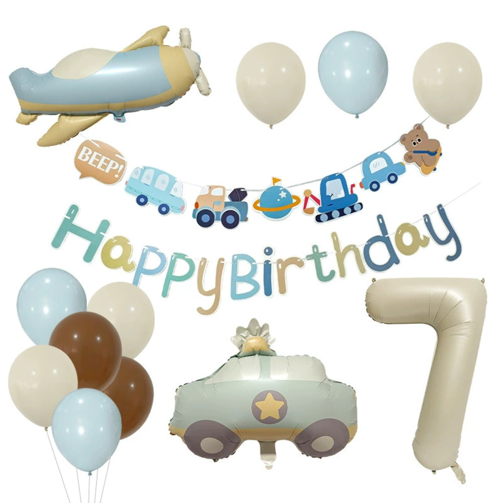 ＼新登場／【誕生日 バルーン 32インチ 数字 乗り物セット】1歳 2歳 3歳 4歳 5歳 バースデー バルーン パトカー ヘリコプター プロペラ 飛行機 選べる数字 パーティー 飾り付け アッシュ系 グレージュ ベージュ系 かわいい おしゃれ 男の子 サプライズ お祝い 風船