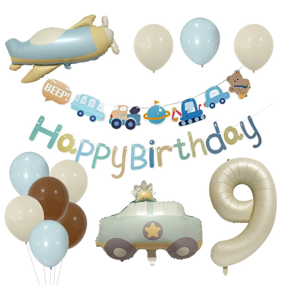 ＼新登場／【誕生日 バルーン 32インチ 数字 乗り物セット】1歳 2歳 3歳 4歳 5歳 バースデー バルーン パトカー ヘリコプター プロペラ 飛行機 選べる数字 パーティー 飾り付け アッシュ系 グレージュ ベージュ系 かわいい おしゃれ 男の子 サプライズ お祝い 風船