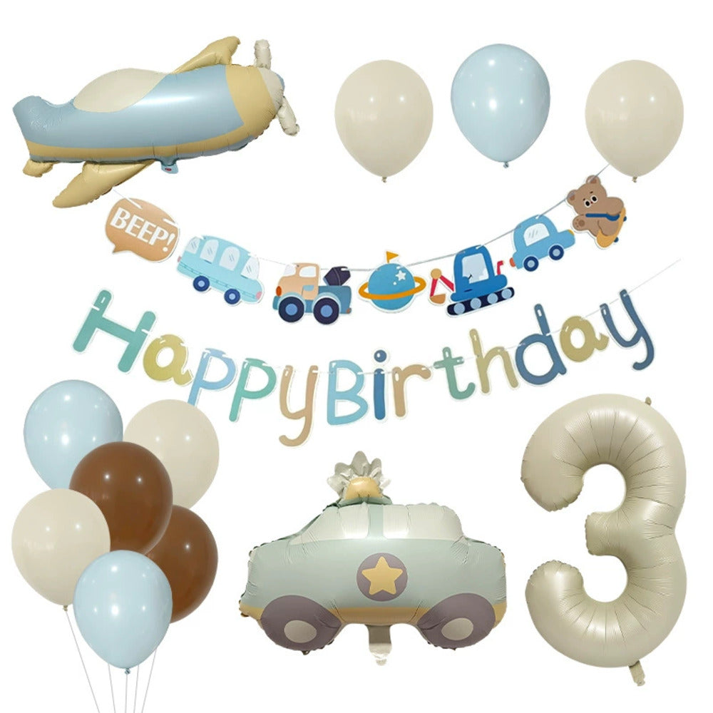 ＼新登場／【誕生日 バルーン 32インチ 数字 乗り物セット】1歳 2歳 3歳 4歳 5歳 バースデー バルーン パトカー ヘリコプター プロペラ 飛行機 選べる数字 パーティー 飾り付け アッシュ系 グレージュ ベージュ系 かわいい おしゃれ 男の子 サプライズ お祝い 風船