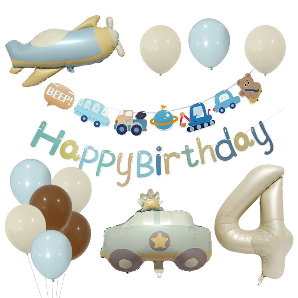 ＼新登場／【誕生日 バルーン 32インチ 数字 乗り物セット】1歳 2歳 3歳 4歳 5歳 バースデー バルーン パトカー ヘリコプター プロペラ 飛行機 選べる数字 パーティー 飾り付け アッシュ系 グレージュ ベージュ系 かわいい おしゃれ 男の子 サプライズ お祝い 風船